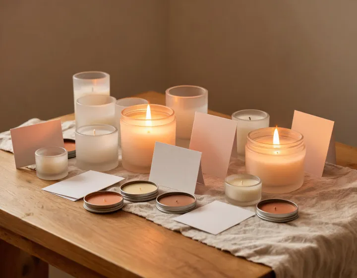 Candle design table with vessels and fragrance notes