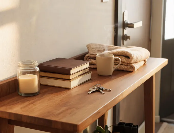 Candles beside daily household objects