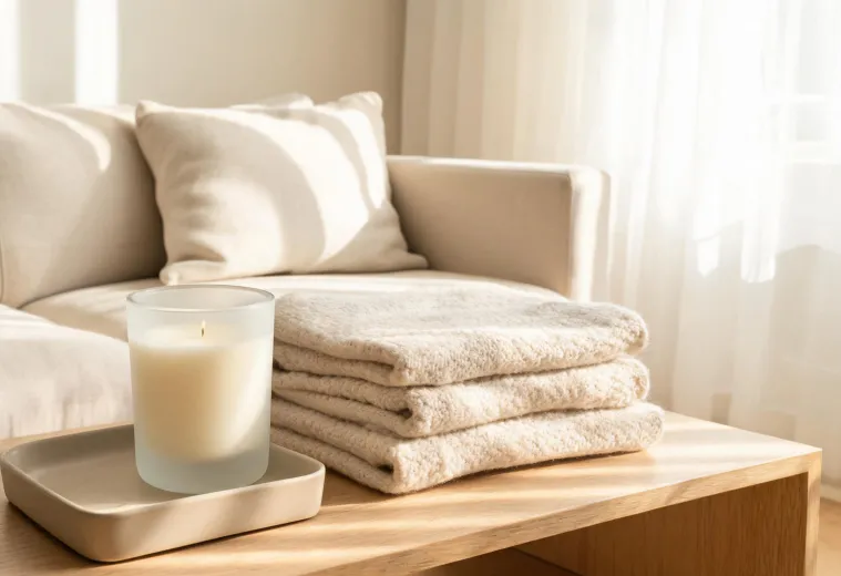 Large candle in a calm living room