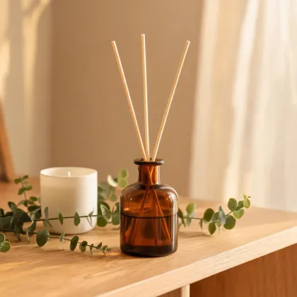 Reed diffuser on console table