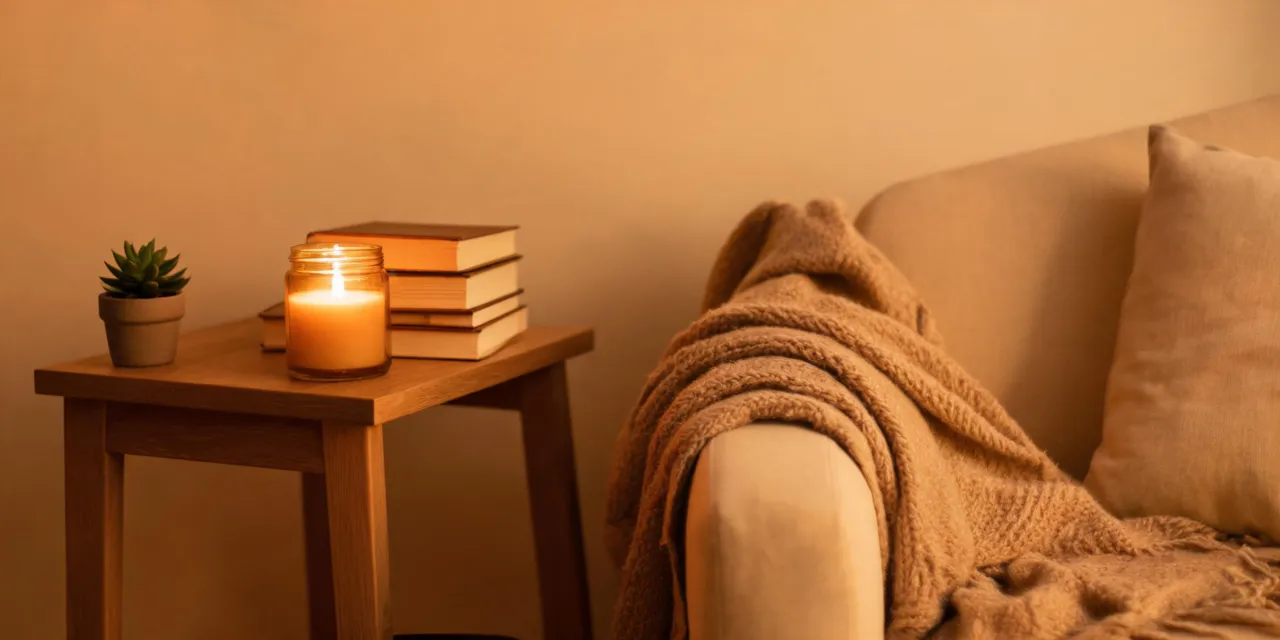 Candle in a living room corner