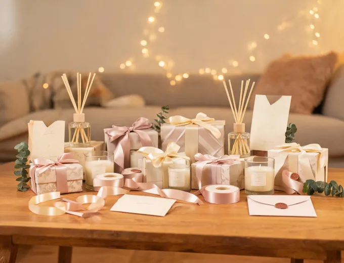 Gift table with candle bundles