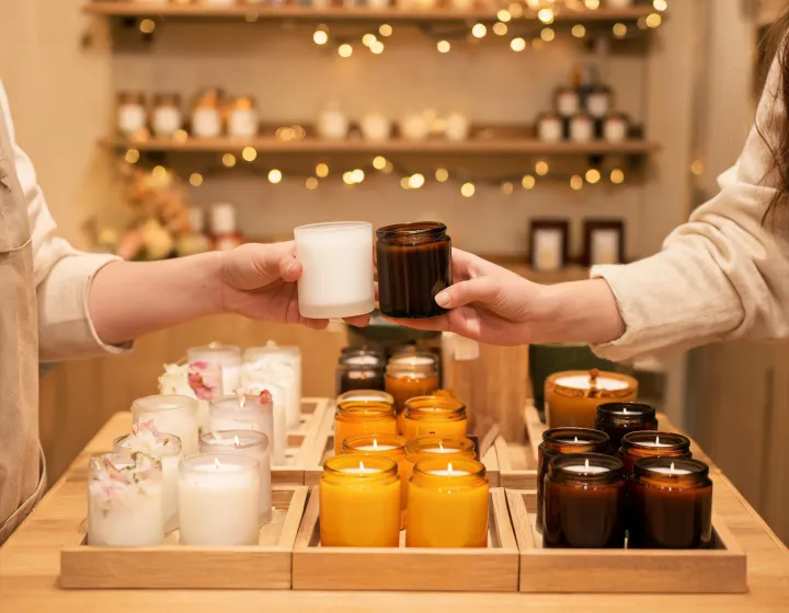 Fragrance specialist arranging candles by scent family
